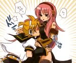  breast_smother height_difference kagamine_len long_hair megurine_luka pink_hair thighhighs vocaloid yomorin 