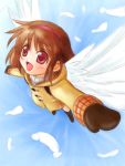  brown_hair coat feathers flying hairband kanon mittens red_eyes satogo tsukimiya_ayu wings 