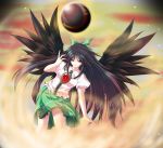  black_hair bow cape eyes hair_bow long_hair orange_eyes reiuji_utsuho skirt touhou very_long_hair wings 