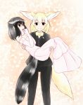  animal_ears bare_shoulders bride carrying couple dress elbow_gloves fennec_(kemono_friends) formal fox_ears fur_collar gloves groom kemono_friends lily_lot multiple_girls princess_carry raccoon_(kemono_friends) raccoon_ears short_hair smile strapless strapless_dress suit tail tuxedo wedding_dress white_dress wife_and_wife 