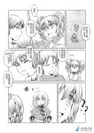  1boy 2girls ?? apron braid chinese closed_eyes comic detached_sleeves flat_chest grass greyscale hair_ribbon hidden_eyes madjian monochrome mother_and_daughter multiple_girls original pointy_ears ribbon short_hair short_twintails sword tears tied_hair tomato translation_request trap twintails watermark weapon 