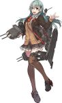  1girl cardigan full_body kantai_collection konishi_(koconatu) official_art open_mouth remodel_(kantai_collection) school_uniform suzuya_(kantai_collection) thigh-highs transparent_background turret 