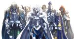  2girls agravain_(fate/grand_order) armor artoria_pendragon_lancer_(fate/grand_order) berserker_(fate/zero) blonde_hair cape excalibur faceless faceless_male fate/apocrypha fate/extra fate/grand_order fate_(series) full_armor full_body gawain_(fate/extra) knights_of_the_round_table_(fate) lancelot_(fate/grand_order) long_hair multiple_boys multiple_girls redhead saber saber_of_red short_hair sword tristan_(fate/grand_order) tsuru_(clainman) weapon white_background 
