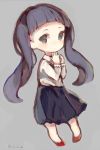  1girl black_eyes black_hair black_skirt blush chibi eyebrows_visible_through_hair looking_at_viewer original sencha_(senta_10) skirt solo twintails twitter_username 