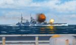  battleship hms_nelson military military_vehicle no_humans ocean ogata_tank original royal_navy ship sky smokestack turret warship watercraft waves 