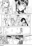  ahoge artist_request blood blood_on_face choukai_(kantai_collection) comic fujinami_(kantai_collection) glasses hayashimo_(kantai_collection) headgear kantai_collection long_hair makigumo_(kantai_collection) monochrome multiple_girls okinami_(kantai_collection) rimless_glasses school_uniform skirt smoking translation_request 