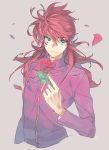  1boy flower green_eyes kurama male_focus petals red_rose redhead rose smile toujou_sakana yuu_yuu_hakusho 