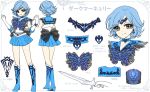  1girl alternate_eye_color artist_name bishoujo_senshi_sailor_moon black_bow blue_boots blue_choker blue_hair blue_sailor_collar blue_skirt boots bow brooch character_name character_sheet dark_mercury earrings elbow_gloves gloves grey_eyes jewelry knee_boots looking_at_viewer magical_girl mizuno_ami multiple_persona multiple_views pretty_guardian_sailor_moon sailor_mercury shirataki_kaiseki short_hair skirt smile standing tiara white_background white_gloves 
