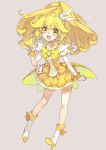  1girl :d blonde_hair bow choker cure_peace earrings high_heels jewelry kise_yayoi magical_girl open_mouth ponytail precure shorts_under_skirt skirt smile smile_precure! toujou_sakana v yellow_eyes 