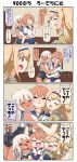  &gt;_&lt; 3girls 4koma ahoge anger_vein blonde_hair blush breasts brown_eyes cheek_press chibi closed_eyes comic commentary_request door flower hair_flower hair_ornament hairband hand_on_another&#039;s_shoulder hand_on_another&#039;s_stomach highres hug i-26_(kantai_collection) i-58_(kantai_collection) kantai_collection large_breasts long_hair multiple_girls neckerchief open_mouth orange_hair puchimasu! remodel_(kantai_collection) ro-500_(kantai_collection) sailor_collar school_swimsuit shirt short_hair short_sleeves sleeveless sleeveless_shirt smile star star-shaped_pupils sweatdrop swimsuit symbol-shaped_pupils tan tanline translation_request twintails waving yuureidoushi_(yuurei6214) 