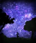  1girl dress fireflies long_hair night night_sky original outdoors scenery sky solo star_(sky) starry_sky taka_(vert_320) tree 