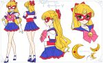  1girl aino_minako alternate_eye_color artist_name bishoujo_senshi_sailor_moon blonde_hair blue_sailor_collar blue_shoes blue_skirt bow brooch brown_eyes character_name character_sheet elbow_gloves full_body gloves hair_bow half_updo jewelry long_hair looking_at_viewer magical_girl mask multiple_persona multiple_views pink_bow pleated_skirt pretty_guardian_sailor_moon profile red_bow sailor_v shirataki_kaiseki shoes skirt smile standing two_side_up white_background white_choker white_gloves 