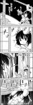  1girl 4koma :x ? animal_ears bunny_tail carrying clouds comic commentary_request goblet gon-san greyscale hat highres houraisan_kaguya inaba_tewi junko_(touhou) long_hair monochrome moon night parody rabbit rabbit_ears short_sleeves shoujo_kitou-chuu smile surprised sweat tail tani_takeshi touhou translation_request trembling very_long_hair yukkuri_shiteitte_ne 