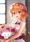  blush dress gochuumon_wa_usagi_desuka? hair_flower happy orange_hair purple_eyes short_hair 