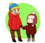  2boys :d black_hair blue_eyes boots child coat con_potata green_eyes hand_holding hand_in_pocket hat jean-jacques_leroy male_focus multiple_boys open_mouth smile snot younger yuri!!!_on_ice yuri_plisetsky 