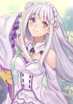  blush dress emilia_(re:zero) long_hair purple_eyes re:zero_kara_hajimeru_isekai_seikatsu smile white_hair 