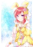  1girl animal_costume animal_ears birthday breasts bunny_costume flower hair_flower hair_ornament happy_birthday hirako love_live! love_live!_school_idol_project medium_breasts nishikino_maki rabbit_ears redhead short_hair sitting violet_eyes 