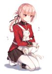  1girl blush braid breasts cat fate/grand_order fate_(series) florence_nightingale_(fate/grand_order) gloves highres long_hair military military_uniform pink_hair red_eyes skirt solo toosaka_asagi uniform white_background white_gloves 