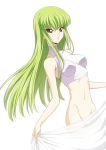  1girl breasts c.c. code_geass green_hair groin highres long_hair looking_at_viewer medium_breasts navel no_pants puma_(hyuma1219) simple_background solo white_background yellow_eyes 