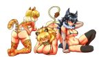  3girls all_fours animal_ears ass bikini black_hair blonde_hair blue_eyes blush breasts butt_crack cleavage elbow_gloves fur_collar gloves grey_wolf_(kemono_friends) heterochromia jaguar_(kemono_friends) jaguar_ears jaguar_tail kemono_friends kneeling large_breasts leopard_print lion_(kemono_friends) lion_ears lion_tail long_hair looking_at_viewer looking_back multicolored_hair multiple_girls open_mouth short_hair sideboob sitting smile swimsuit tail thigh-highs two-tone_hair wolf_ears wolf_tail yellow_eyes zak_(system-a99) 