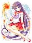  1girl bishoujo_senshi_sailor_moon black_hair bow brooch closed_mouth elbow_gloves fire flower full_body gloves hino_rei jewelry lily_(flower) long_hair looking_at_viewer magical_girl pleated_skirt purple_bow pyrokinesis red_choker red_sailor_collar red_shoes red_skirt sailor_mars shirataki_kaiseki shoes signature skirt smile solo tiara very_long_hair violet_eyes white_gloves 