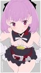  1girl bare_shoulders batsu detached_collar detached_sleeves fate/grand_order fate_(series) flat_chest from_above helena_blavatsky_(fate/grand_order) looking_at_viewer purple_hair short_hair simple_background sketch smile solo strapless tree_of_life violet_eyes 