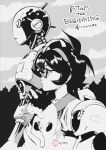  1girl a106 atom:_the_beginning cat clouds copyright_name from_side glasses greyscale hairband height_difference holding_cat monochrome ochanomizu_ran official_art robot short_hair sidelocks signature tachibana_masaki tetsuwan_atom 