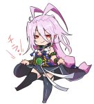  1boy :&gt; antenna_hair black_legwear chibi japanese_clothes long_hair low-tied_long_hair male_focus pom_pom_(clothes) purple_hair putegoya red_eyes sengo_muramasa_(touken_ranbu) shorts smile thigh-highs touken_ranbu 