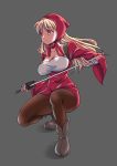  1girl blonde_hair breasts cleavage commentary_request final_fantasy final_fantasy_tactics large_breasts long_hair pantyhose solo sword takomeshi thief_(fft) weapon 
