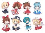  &gt;:d 10s 6+girls :d :o ahoge angel_wings animal animal_ears animal_on_head antenna_hair bird blonde_hair blue_eyes blue_hair blush boots bow bowtie brown_hair card_captor_sakura cat cat_ears cat_on_head cat_tail chen chibi chick cirno coda_(ankoprpr3700) commentary dress fang flandre_scarlet gloves green_eyes grin hair_bow hair_intakes hair_ribbon hair_tubes hakurei_reimu hat highres ice ice_wings kinomoto_sakura kirisame_marisa looking_at_viewer magical_girl mahou_shoujo_madoka_magica miki_sayaka mob_cap multiple_girls multiple_tails on_head one_eye_closed open_mouth red_eyes ribbon rumia salute sandals short_hair skirt_basket smile sweat tail touhou two_tails vulcan_salute waving white_gloves wings witch_hat 