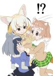  !? 3girls animal_ears black-tailed_prairie_dog_(kemono_friends) blonde_hair bow bowtie brown_eyes fennec_(kemono_friends) fox_ears fur_collar gloves grey_hair hand_on_another&#039;s_face hands_on_another&#039;s_cheeks hands_on_another&#039;s_face kemono_friends kou_oishi multicolored_hair multiple_girls o3o prairie_dog_ears raccoon_(kemono_friends) raccoon_ears raccoon_tail short_hair short_sleeves skirt smile tail white_background 