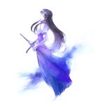  1girl aira_(fire_emblem) armor black_hair breastplate dress fire_emblem fire_emblem:_seisen_no_keifu kuzumosu long_hair looking_at_viewer profile sheath sheathed simple_background solo sword violet_eyes weapon white_background 