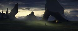  asuteroid backpack bag blurry clouds cloudy_sky dark desert fantasy highres house landscape mountain original path road scenery sketch sky sunlight twilight 