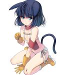  animal_ears bikini black_hair blue_eyes boots cat_ears cat_tail collar gloves highres kneeling looking_at_viewer masao original short_hair sitting swimsuit tail white_bikini yellow_gloves 