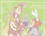  1boy 1girl animal_ears blush easter_egg embarrassed fire_emblem fire_emblem_heroes fire_emblem_if gloves hiyori_(rindou66) marks_(fire_emblem_if) rabbit rabbit_ears sakura_(fire_emblem_if) smile 