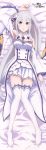  1girl absurdres arm_up armpits breasts choker cleavage copyright_name dakimakura detached_sleeves emilia_(re:zero) eyebrows_visible_through_hair flower from_above full_body hair_flower hair_ornament hair_ribbon highres huge_filesize long_hair looking_at_viewer lying medium_breasts miniskirt on_back parted_lips pleated_skirt pointy_ears purple_ribbon re:zero_kara_hajimeru_isekai_seikatsu ribbon silver_hair skirt solo thigh-highs very_long_hair violet_eyes white_flower white_legwear white_skirt zettai_ryouiki 