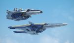  aircraft airplane day fighter_jet flying gundam highres jet mecha mechanical_parts military military_vehicle no_humans realistic sky v2_gundam v_gundam victory_gundam wings yutori_(clockwork_chicken) 