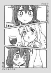  &gt;:o 3girls :d :o @_@ blush bottle chocolate commentary_request cover cover_page cup doujin_cover drinking_glass drunk eating fingerless_gloves gloves hair_flaps harunatsu_akito headgear highres kantai_collection long_hair multiple_girls nagato_(kantai_collection) open_mouth pola_(kantai_collection) remodel_(kantai_collection) sake_bottle shigure_(kantai_collection) smile tearing_up tears wine_glass 