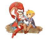  1boy 1girl blonde_hair blue_eyes blush commentary_request fish_girl gem healing jewelry link mipha oie13 pointy_ears sad scratches sitting the_legend_of_zelda the_legend_of_zelda:_breath_of_the_wild yellow_eyes younger 