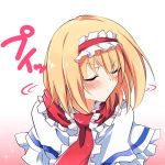  &gt;:( 1girl alice_margatroid blonde_hair blush capelet closed_eyes frown hairband ichimura_kanata lolita_fashion lolita_hairband scarf shaking_head solo touhou tsundere 