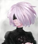  1girl absurdres breasts cleavage highres kukie-nyan large_breasts looking_away mole mole_under_mouth nier_(series) nier_automata short_hair solo upper_body white_hair yorha_no._2_type_b 