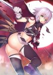  1girl armband ass assassin_of_black bandage bare_shoulders benitsuki_tsubasa cape dagger dual_wielding fate/apocrypha fate/grand_order fate_(series) green_eyes looking_back moon navel open_mouth solo star thigh-highs thigh_strap weapon 