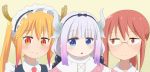  dragon_girl dragon_horns glasses highres horns kanna_kamui kobayashi-san_chi_no_maidragon kobayashi_(maidragon) long_hair maid multiple_girls open_mouth seno_(nanrandesu) tooru_(maidragon) twintails upper_body 