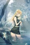  absurdres ass blonde_hair blue_eyes deedlit dress elf fairy flower highres legs lily_(flower) long_hair lying on_stomach partially_submerged petals pointy_ears record_of_lodoss_war short_hair solo sugina_miki tree water wings 