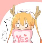  0_0 1girl :3 blonde_hair check_translation dragon_girl dragon_horns horns kobayashi-san_chi_no_maidragon long_hair maid maid_headdress merry_(168cm) pillow simple_background tooru_(maidragon) translated twintails yes yes-no_pillow yuri 