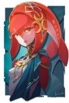  1girl breasts brown_eyes cape hair_ornament highres lips mipha monster_girl simple_background small_breasts solo the_legend_of_zelda the_legend_of_zelda:_breath_of_the_wild upper_body 