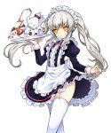 1girl apron dress elsword eve_(elsword) full_body long_hair maid maid_headdress official_art olo silver_hair standing thigh-highs transparent_background twintails very_long_hair white_apron white_legwear yellow_eyes zettai_ryouiki 