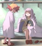  3girls amanda_o&#039;neill bed blanket blue_hair constanze_amalie_von_braunschbank-albrechtsberger hug jasminka_antonenko little_witch_academia long_hair multicolored_hair multiple_girls orange_hair pink_hair plump redhead robe robot shelf short_hair slippers smile thick_eyebrows two-tone_hair uganda 