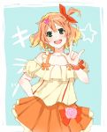  1girl chiyomaru cosplay freyja_wion green_eyes hair_ribbon highres macross multicolored_hair ranka_lee ranka_lee_(cosplay) ribbon two-tone_hair 