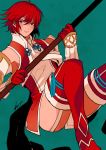  1girl fire_emblem fire_emblem_if hinoka_(fire_emblem_if) holding holding_weapon ichiyou_(kazuha1003) lance looking_at_viewer polearm red_eyes redhead simple_background solo solo_focus weapon 